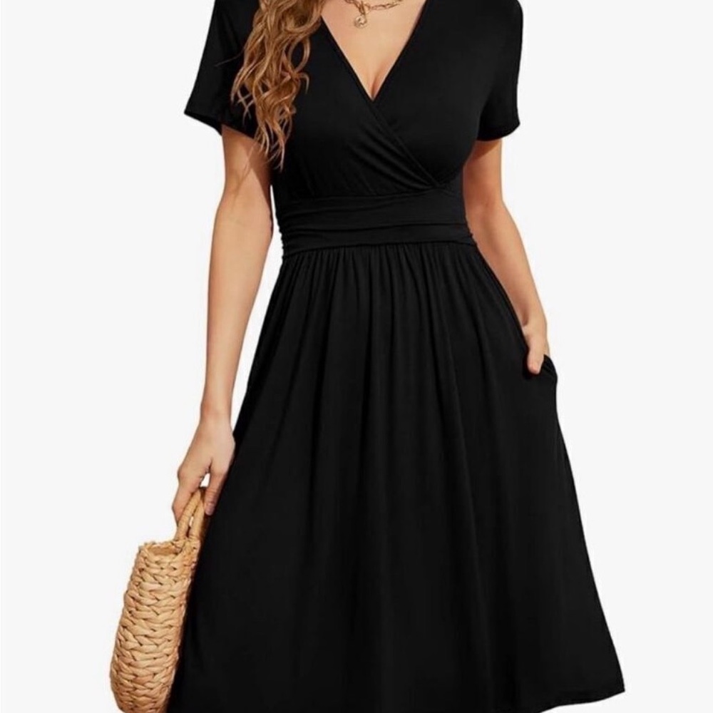 Elegant Black Wrap Midi Dress